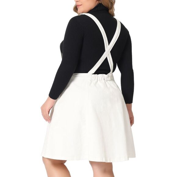 Plus Size Jeans Suspender Skirt Patch Pocket Denim Overall White - Picture 4 of 6